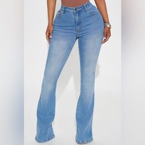 Blue Flare Wide Leg Jeans with Light Wash